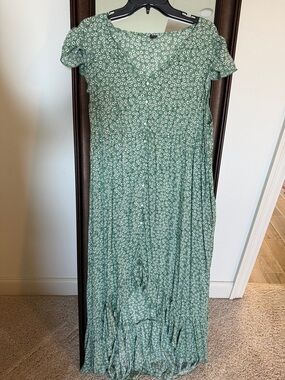 SHEIN Green Floral High Low Dress